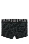 Versace Black Boxer Briefs With Barocco Print In Stretch Cotton Manb In Printed