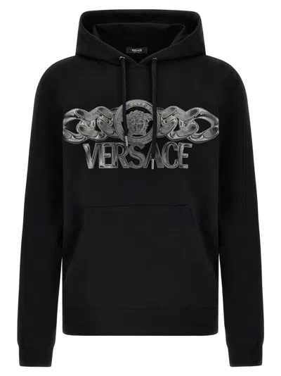 VERSACE INTRICATE LOGO PRINT SWEATSHIRT WITH KANGAROO POCKET