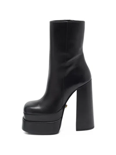 Pre-owned Versace Intrico Double Platform Ankle Boots In Black