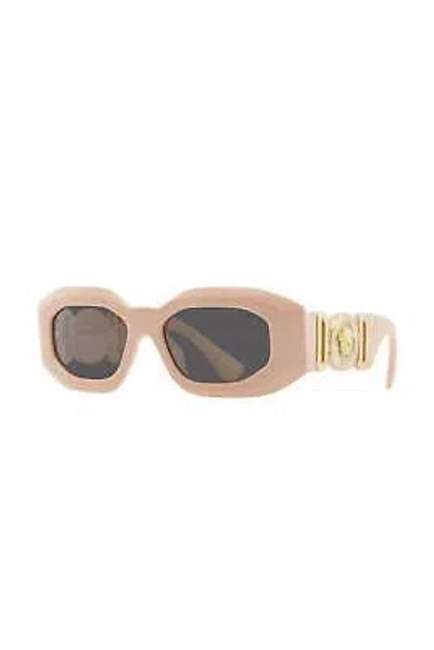 Pre-owned Versace Irregular Plastic Sunglasses With Dark Grey Solid Color Lens For Women In Pink