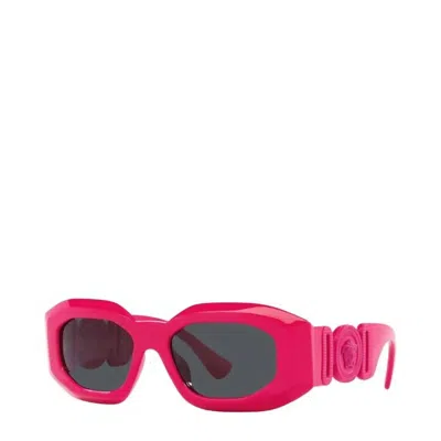 Versace Irregular Plastic Sunglasses With Dark Grey Solid Color Lens In Pink