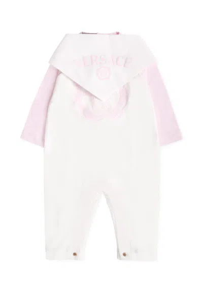 Versace Ivory And Light Blue Set With Medusa Fro Baby Boy In White