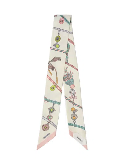 Versace Ivory Jewel Motif Printed Bandana Scarf In White