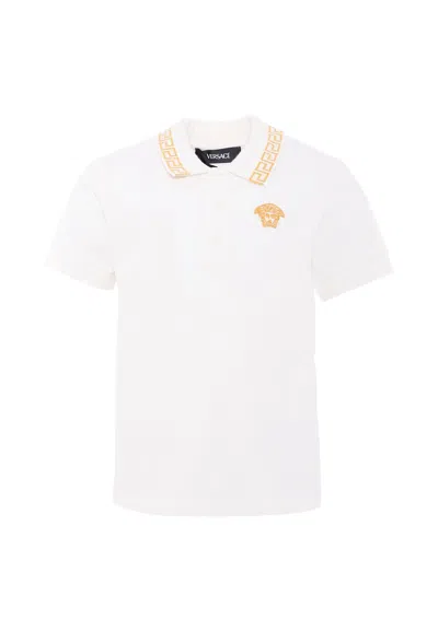 Versace Kids' Ivory Polo Shirt With Medusa For Boy In White