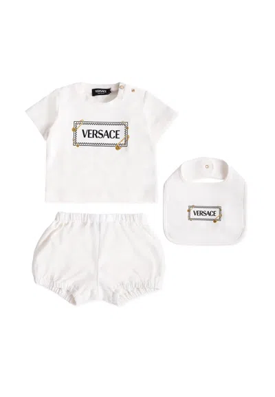 Versace Ivory Set With 90 Vintage Logo And Pins For Baby In White