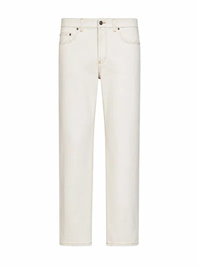 Versace Ivory Stretch Cotton Denim Tapered Jeans In White