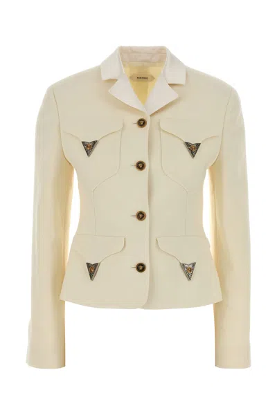 Versace Ivory Stretch Wool Blazer In White