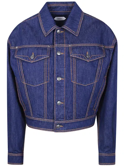 Versace Jacket Denim "blouson Denim Rinsed Denim" In Blue