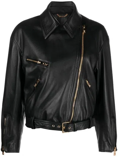 Versace Jacket Leather Plonge` Leather Art. Denver T Clothing In Black