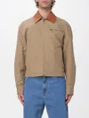 Versace Beige Jacket With Leather Collar And Metallic Medusa Head Detail In Cotton Canvas Man In Brown