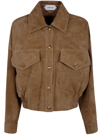Versace Jacket Suede Effect Leather "blouson" In Beige