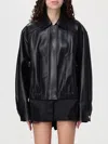 Versace Leather Jacket Collared Neck Button Cuffs Hem In Black