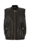 Versace Leather Jacket With Elasticated Hem And Front Pockets In Black