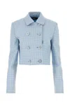Versace Informal Jacket Double Vichy Wool Natte Fabric In 2ve70palebluewhite