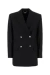 Versace Longline Wool Blazer Featuring Structured Shoulders In Black