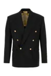 Versace Double-breasted Tailored Blazer In Black