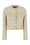 Versace Beige Cropped Jacket With Medusa Head Motif Button In Neutral