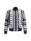 Versace Reversible Padded Printed Shell Bomber Jacket In Black