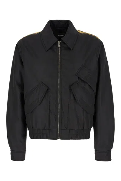 Versace Jackets In Black Dark Olive Gold