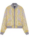 Versace Baroque-pattern Print Bomber Jacket In Concrete/bone/gold