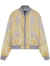 Versace Baroque-pattern Print Bomber Jacket In Concrete/bone/gold