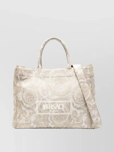Versace Jacquard Brocade Tote Bag With Signature Print