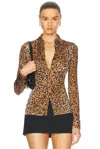 Versace Jacquard Button Up Top In Natural & Black
