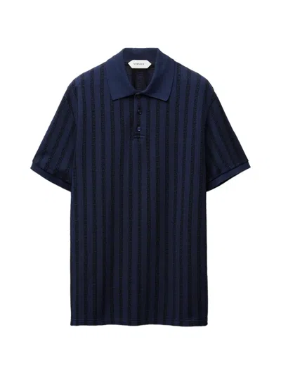 Versace Polo En Piqué De Coton Jacquard In Blue