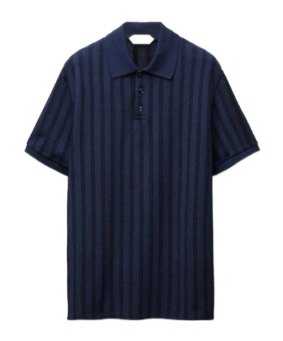 Versace Jacquard Cotton Pique Polo In Blue