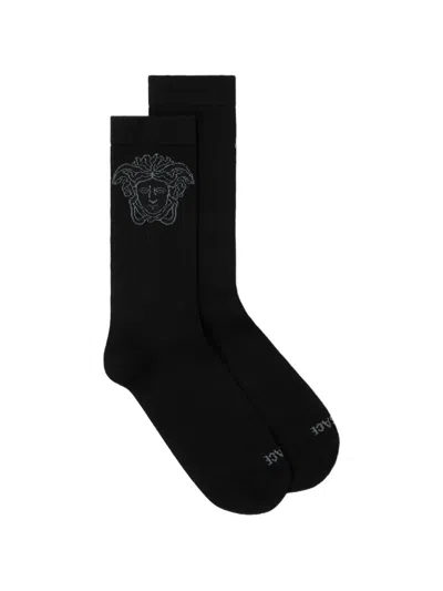 Versace Jacquard Cotton Ribbed Socks In Black