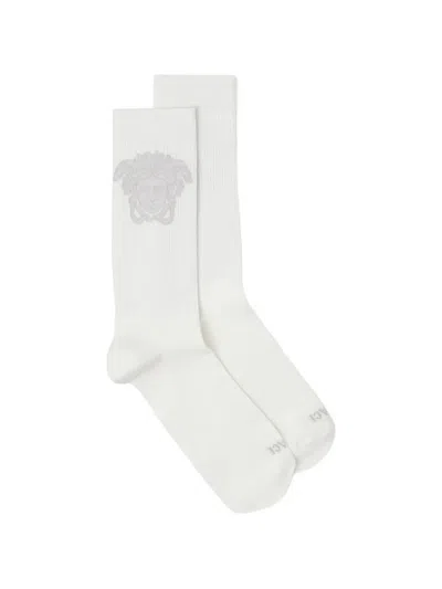 Versace Jacquard Cotton Ribbed Socks In White