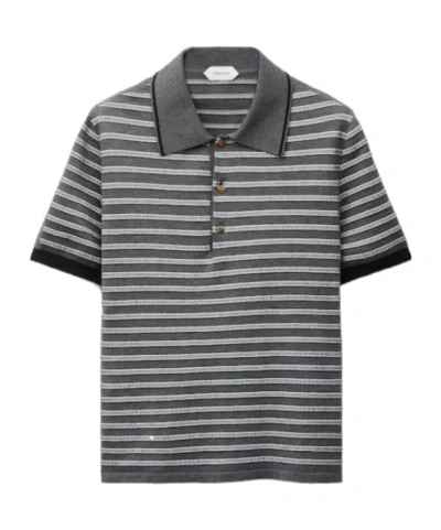 Versace Jacquard Cotton-blend Knit Polo In Gray