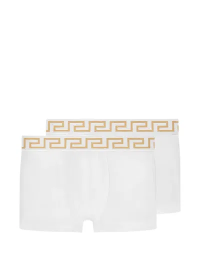 Versace Kids' Jacquard Cotton-jersey Trunks 2-pack In White