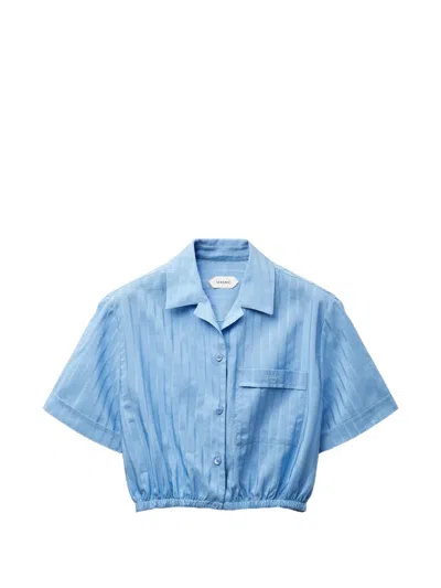 Versace Jacquard Cotton-silk Crop Shirt In Blue