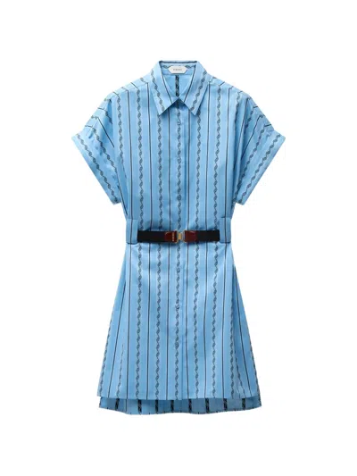 Versace Jacquard Cotton-silk Mini Dress In Blue