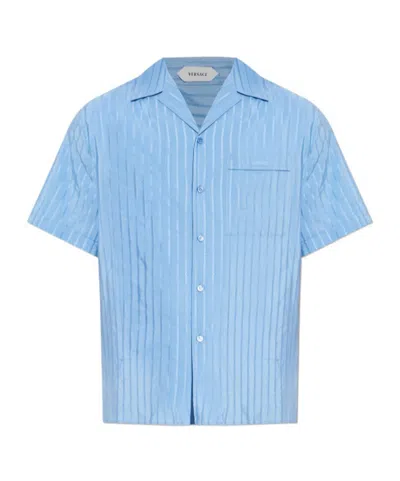 Versace Jacquard Cotton-silk Regular Shirt In Blue