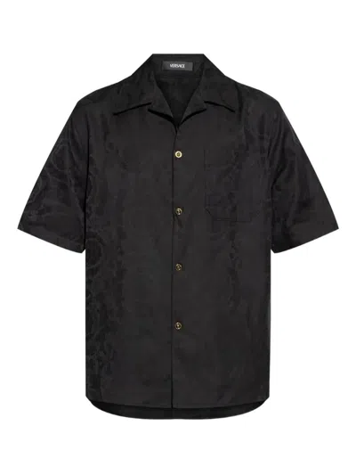 Versace Baroque Jacquard Short Sleeve Shirt In Black