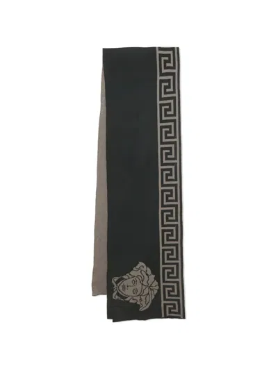 Pre-owned Versace Jacquard Emblem Scarf In Black