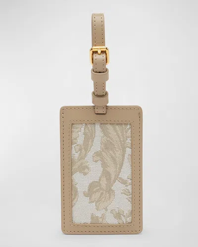 Versace Jacquard Embroidered Luggage Tag In Beige  Gold