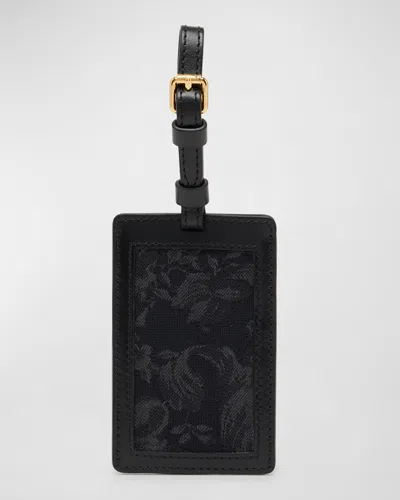 Versace Jacquard Embroidered Luggage Tag In Black Black  Gold
