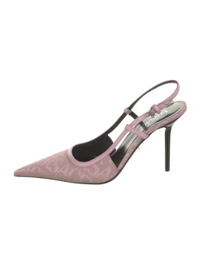 Pre-owned Versace Jacquard Graphic Print Slingback Pumps In Purple