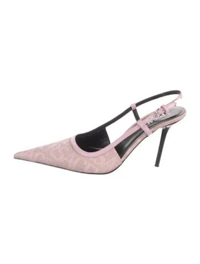 Pre-owned Versace Jacquard Graphic Print Slingback Pumps In Purple