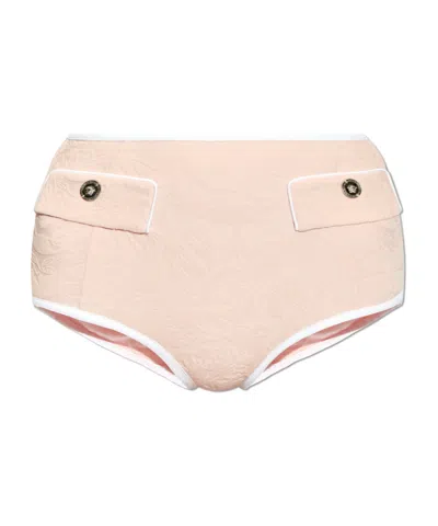 Versace Jacquard High-waisted Bikini Bottoms In Nude
