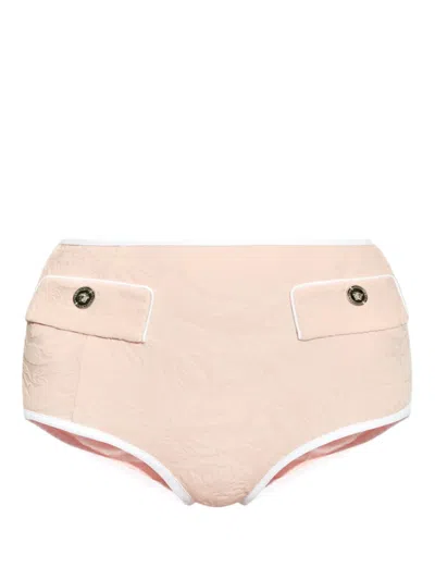 Versace Baroque Jacquard Terry Bikini Bottoms In 粉色