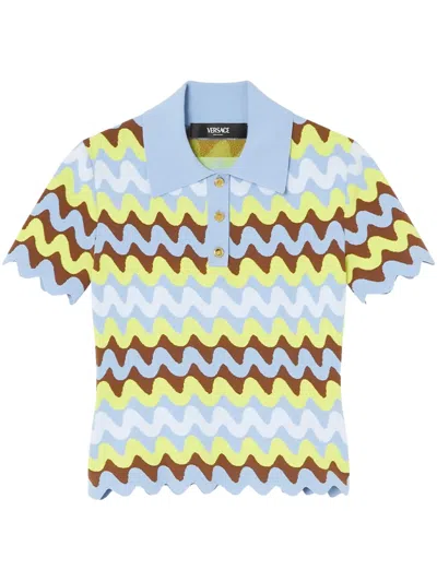 VERSACE WAVE JACQUARD-KNIT POLO SHIRT