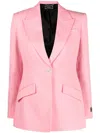 Versace Pink Single-breasted Jacket With All-over Tonal Logo Lettering Print In Pink