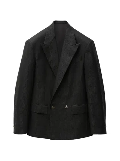 Versace Jacquard Lurex Wool Blazer In Black