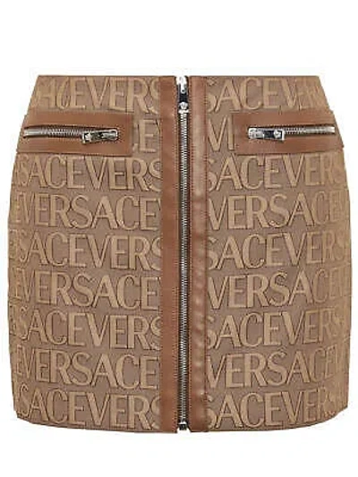 Pre-owned Versace Jacquard Mini Skirt In Brown+beige