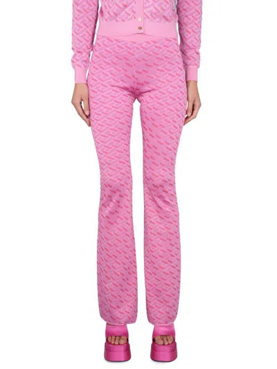 Versace Jacquard Pants With Greek Print In Printed