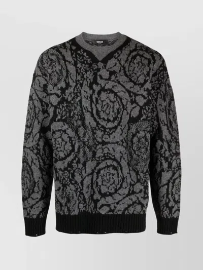 VERSACE JACQUARD PATTERN CREW NECK SWEATER